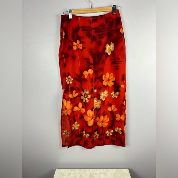 Pariscope Vibrant Orange Floral Skirt Size 10 - Picture 2 of 5
